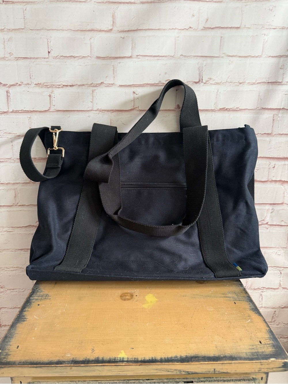 Classic Black Canvas Duffel Bag with Shoulder Strap